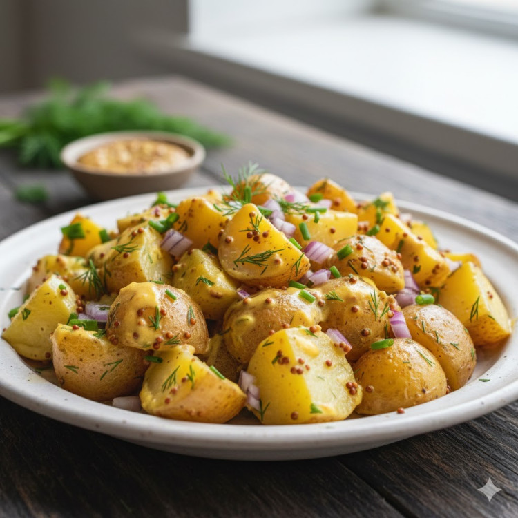Hardal soslu patates salatası