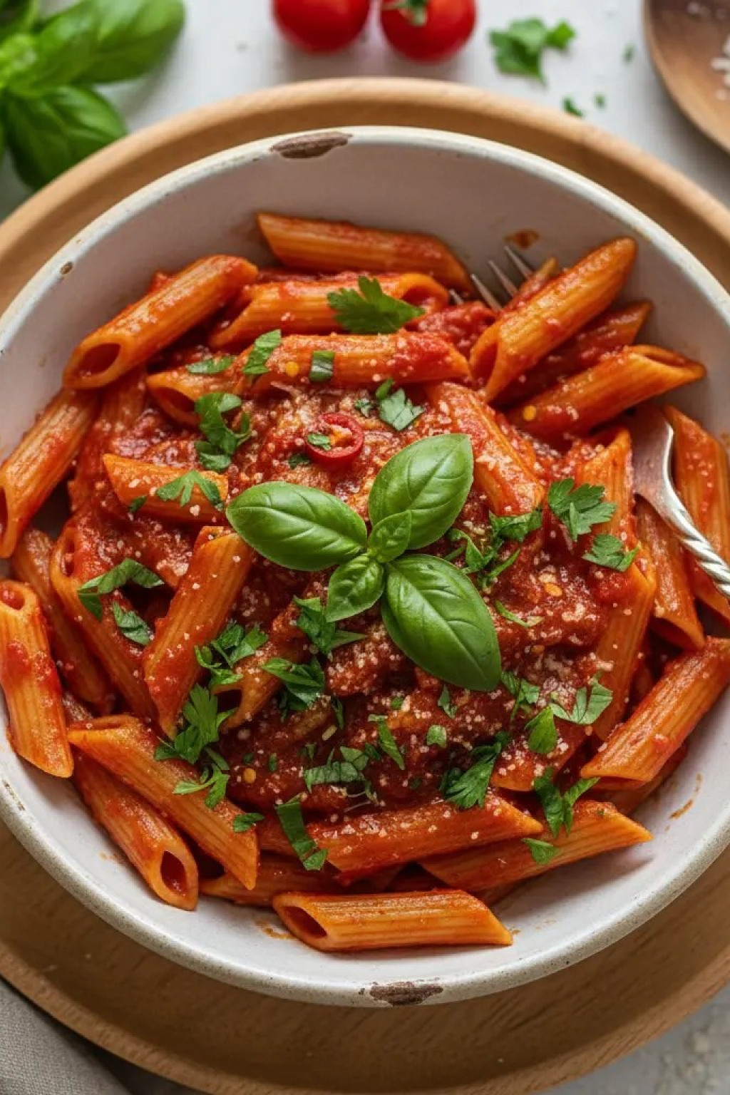 Domates soslu Penne Makarna