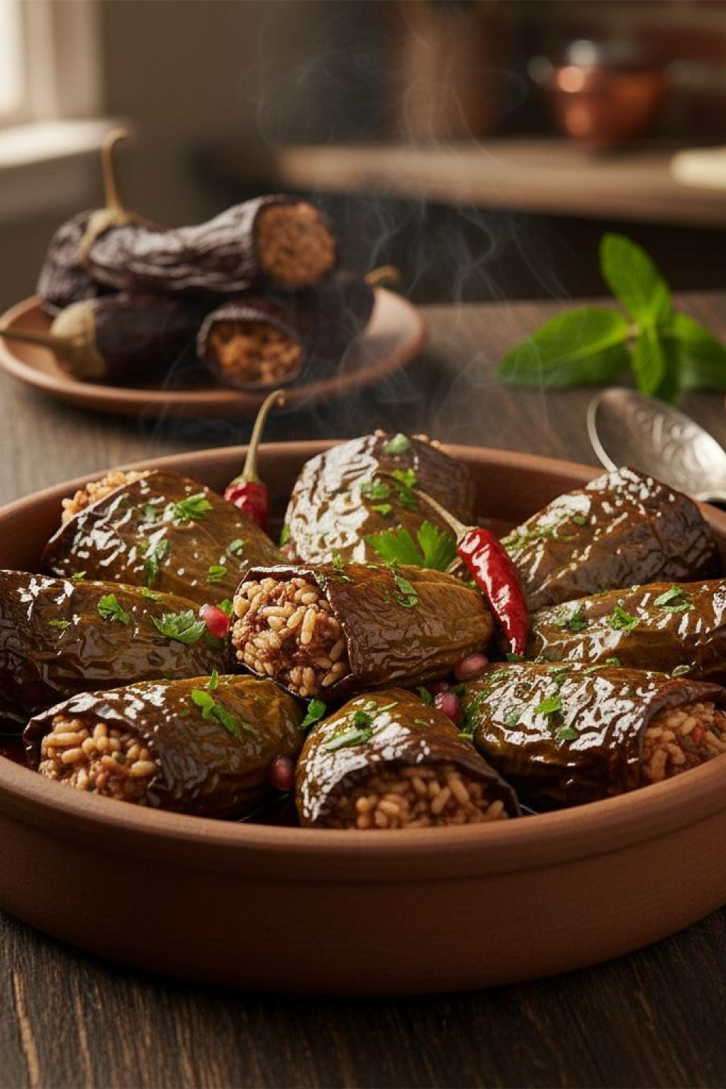zeytinyağlı kuru patlıcan dolma (5 adet)